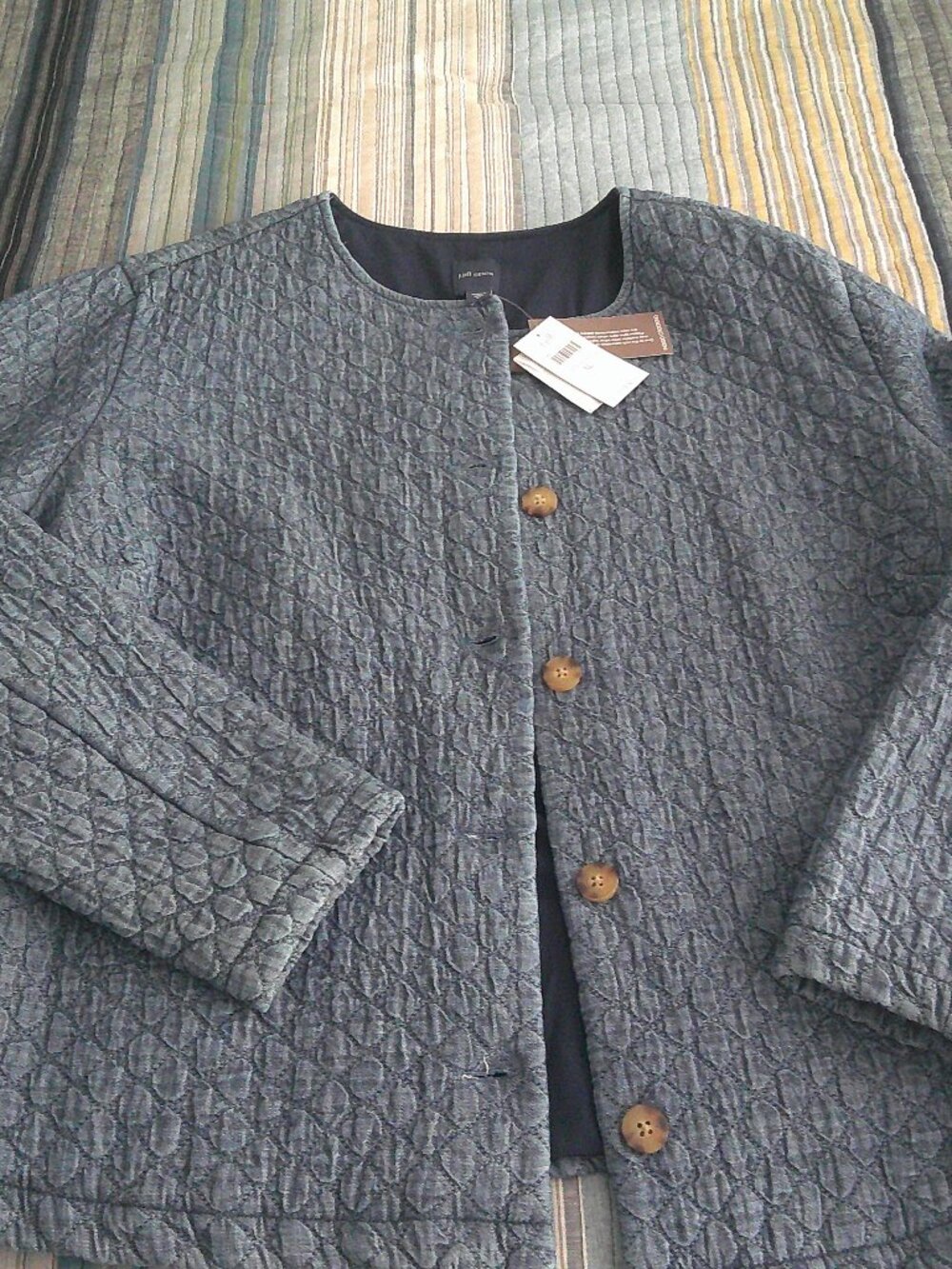 J. Jill Blue Indigo Crocking Button front jacket in Denim NWT Size XL